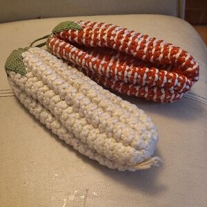 Handcrafted Crochet Corn Decor - Green, Red, and Cream